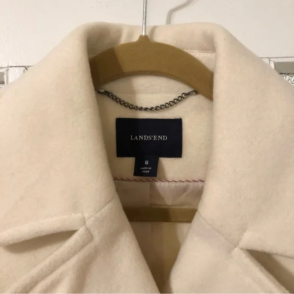 Lands’ End Wool Blend Cream Peacoat - Picture 4 of 7